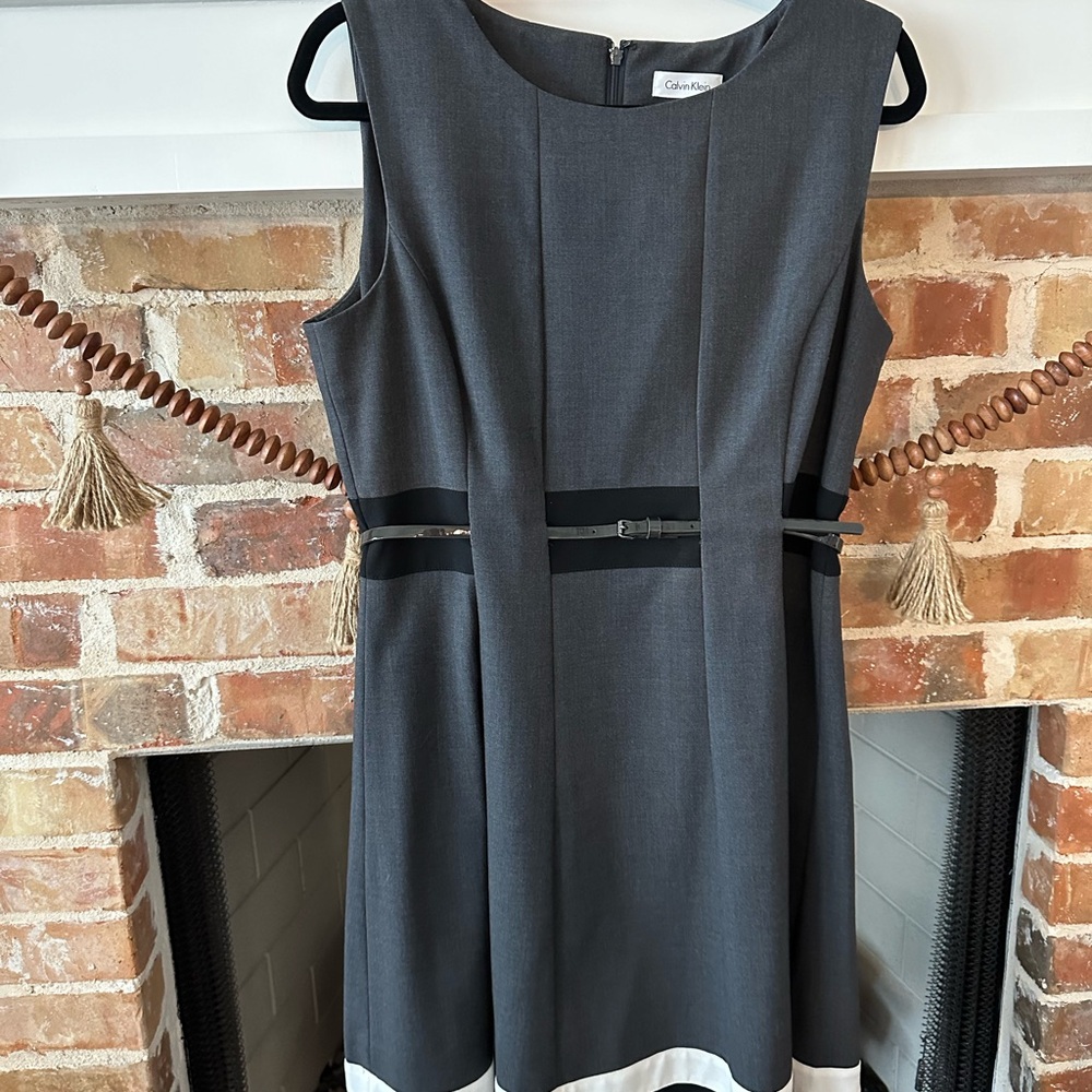 Calvin Klein Gray and Black Midi Dress